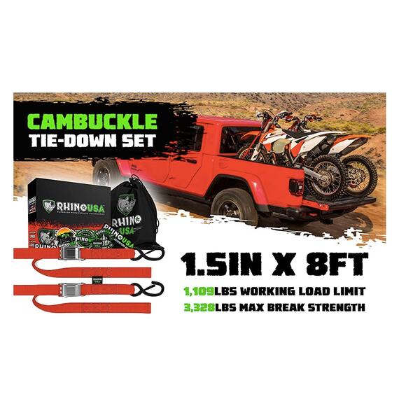 Rhino USA Motorcycle Tie-Down Set 2 HD 1.5" x 8' Tie-Down Straps with Bag - Picture 10 of 10